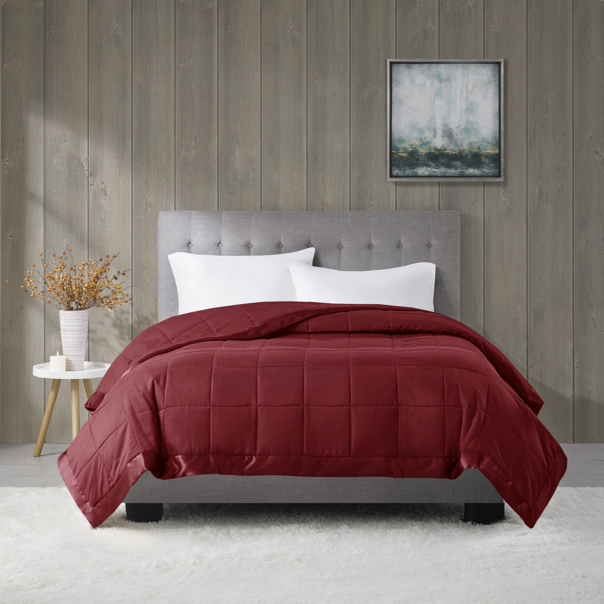 Madison Park Windom Down Alternative Blanket - Twin Size, Lightweight Microfiber With Satin Trim, Burgundy