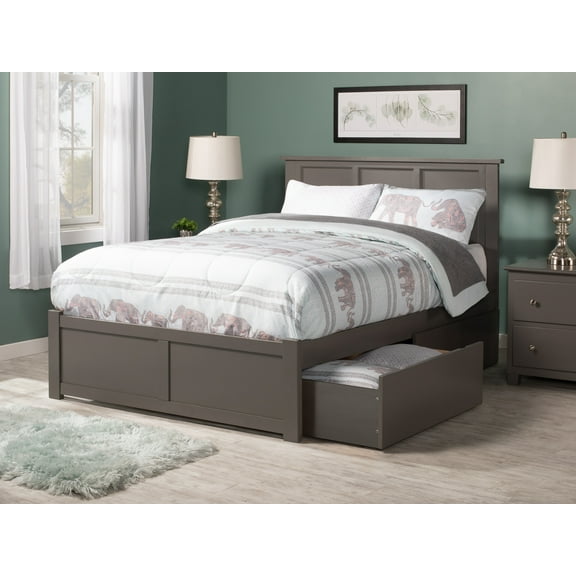 Madison Platform Bed with Flat Panel Foot Board and 2 Urban Bed Drawers in Gray and Queen