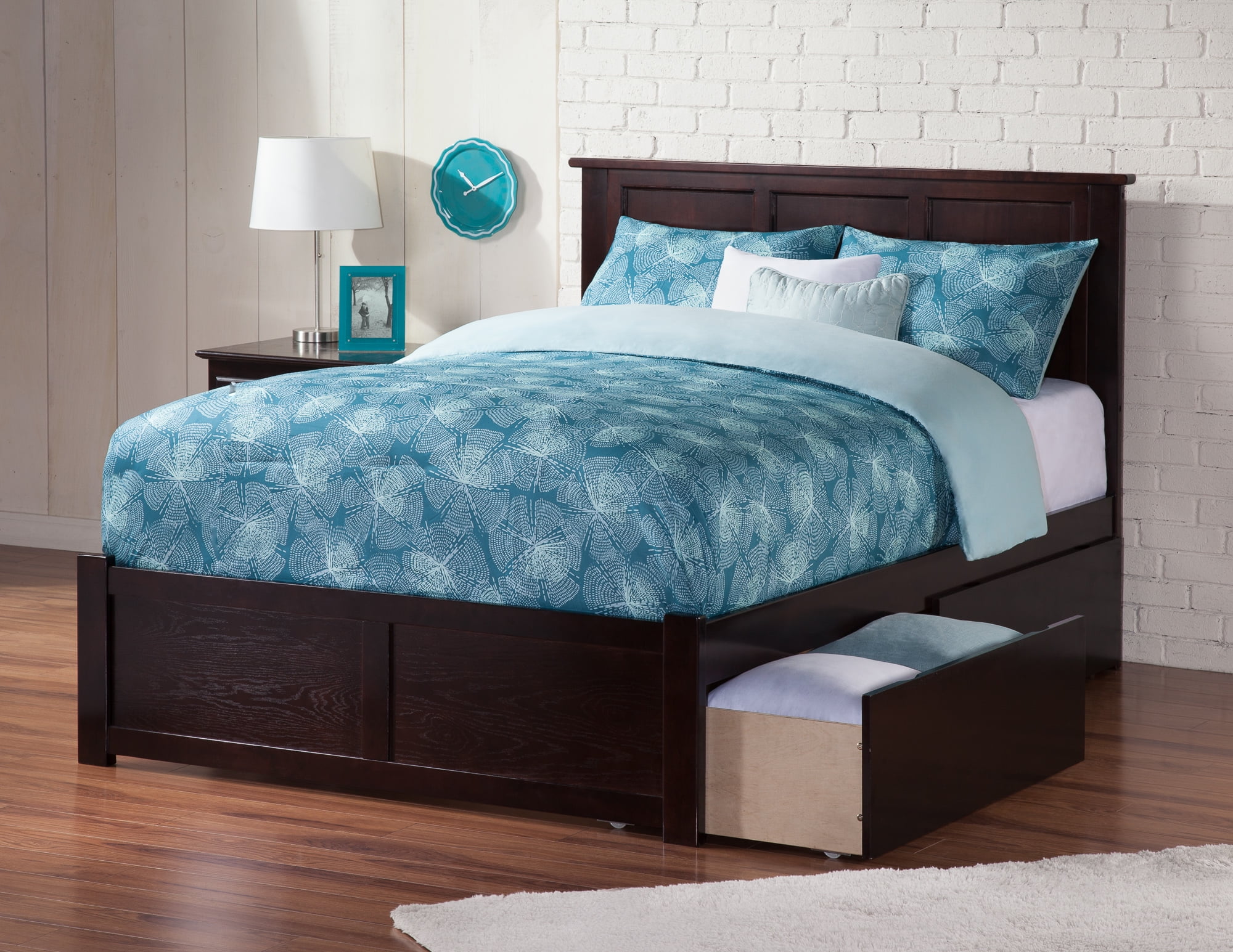 Classic Espresso Full Double Wood Platform Bed with Underbed Storage