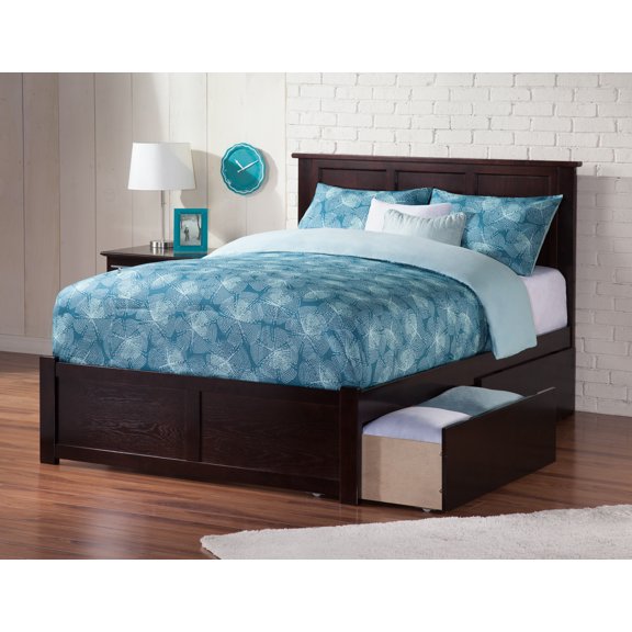 Madison Platform Bed with Flat Panel Foot Board and 2 Urban Bed Drawers in Multiple Colors and Sizes