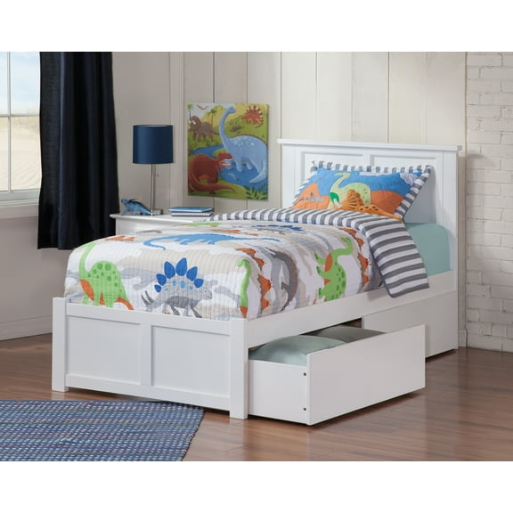 Madison Platform Bed with Flat Panel Foot Board and 2 Urban Bed Drawers in Multiple Colors and Sizes