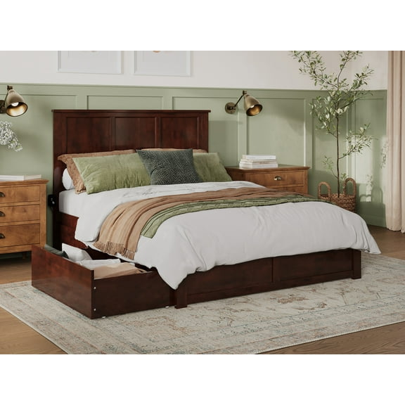 Madison Platform Bed with Flat Panel Foot Board and 2 Urban Bed Drawers in Multiple Colors and Sizes
