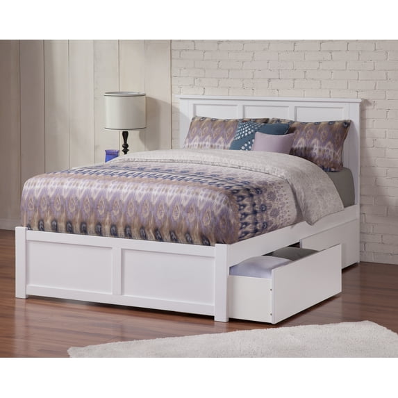 Madison Platform Bed with Flat Panel Foot Board and 2 Urban Bed Drawers in Multiple Colors and Sizes