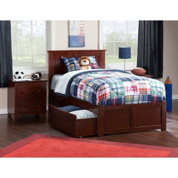 Madison Platform Bed with Flat Panel Foot Board and 2 Urban Bed Drawers in Multiple Colors and Sizes