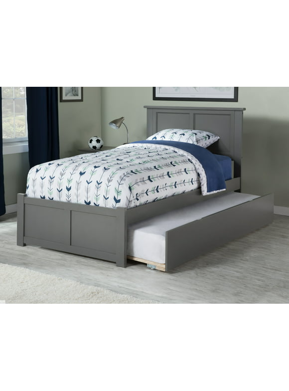 Madison Platform Bed with Flat Panel Foot Board and Twin Size Urban Trundle Bed in Gray