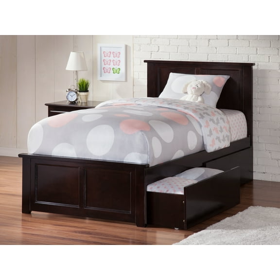 Madison Platform Bed with Matching Foot Board with 2 Urban Bed Drawers in Brown