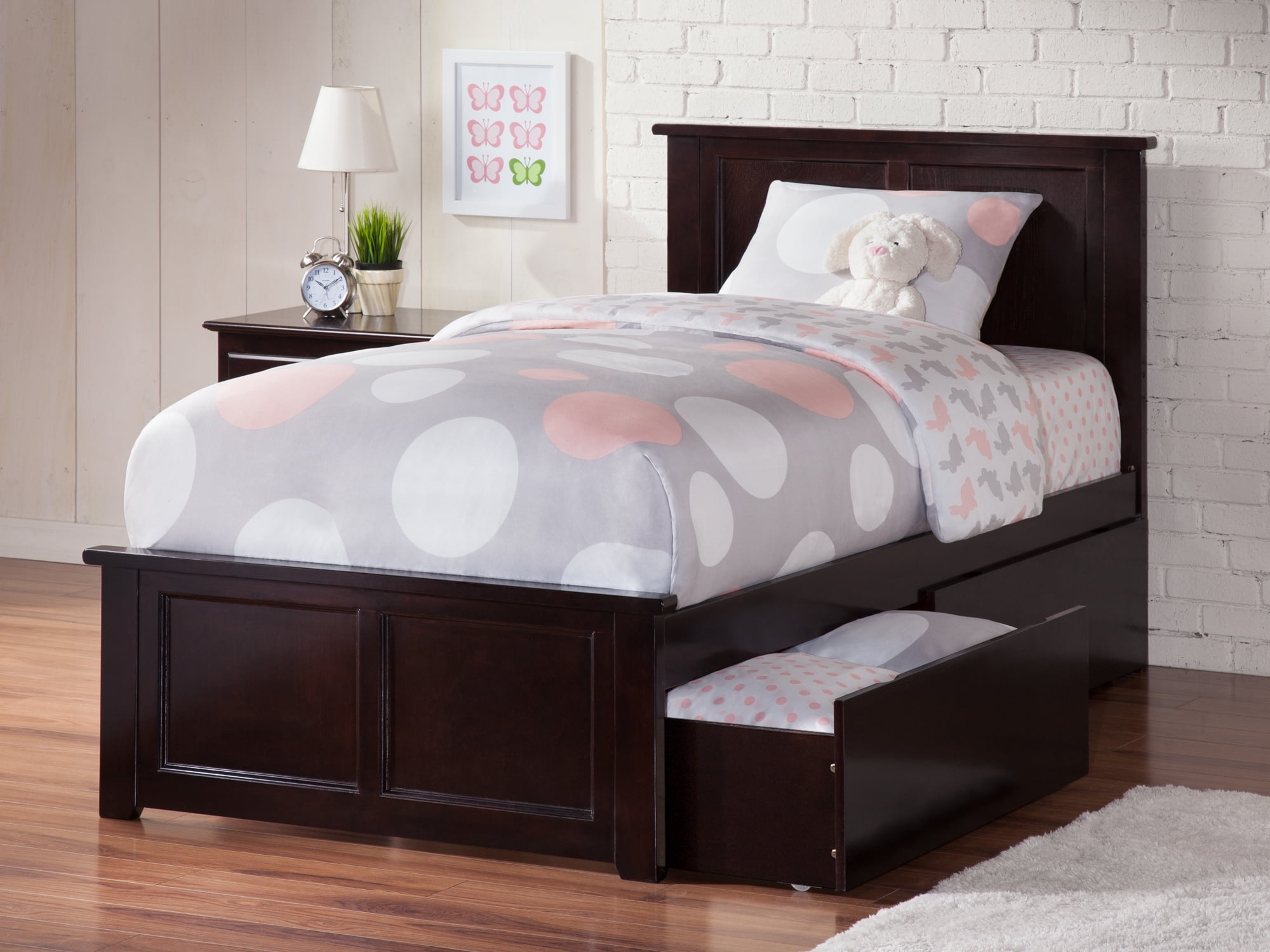 Espresso Twin Wood Platform Bed with Storage Drawers
