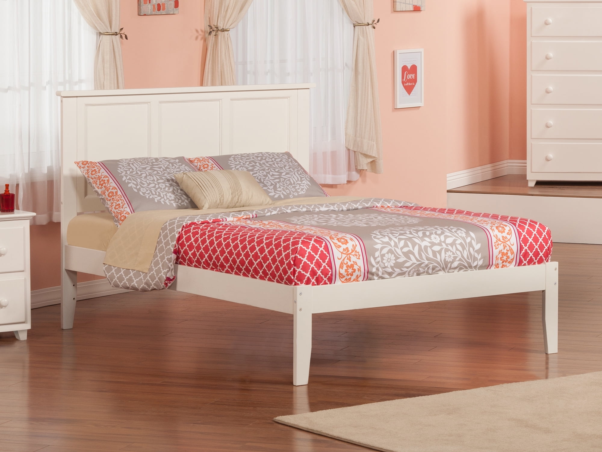 Madison Full/Double White Solid Hardwood Bed with Storage Drawers
