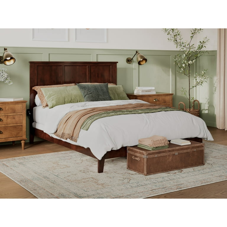 Atlantic Furniture Madison Queen Headboard - Solid Wood Panel Design In Walnut Finish With Built-in Charging Station