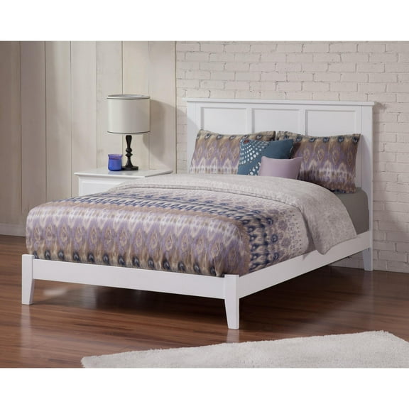 AFI Madison Queen Solid Wood Foundation Bed with Panel Headboard, White