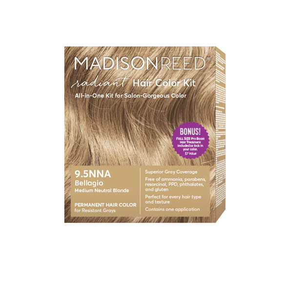 Madison Reed Radiant Permanent Hair Color Kit with Bonus Pro Boost, Bellagio (9.5NNA), Medium Neutral Blonde