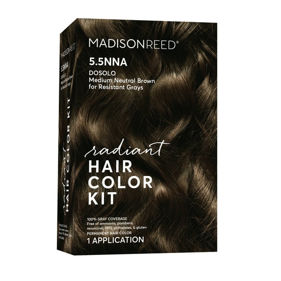 Madison Reed Radiant Permanent Hair Color Kit, Dosolo, (5.5NNA), Medium Neutral Brown, 8-Piece Kit