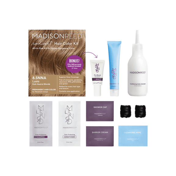 Madison Reed Radiant Permanent Hair Color Kit with Bonus Pro Boost, Lusia (8.5NNA), Dark Neutral Blonde
