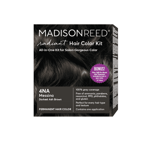 Madison Reed Radiant Permanent Hair Color Kit with Bonus Pro Boost, Messina (4NA), Darkest Ash Brown