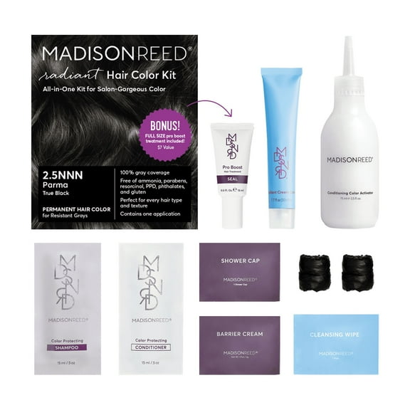 Madison Reed Radiant Permanent Hair Color Kit with Bonus Pro Boost, Parma (2.5NNN), True Black