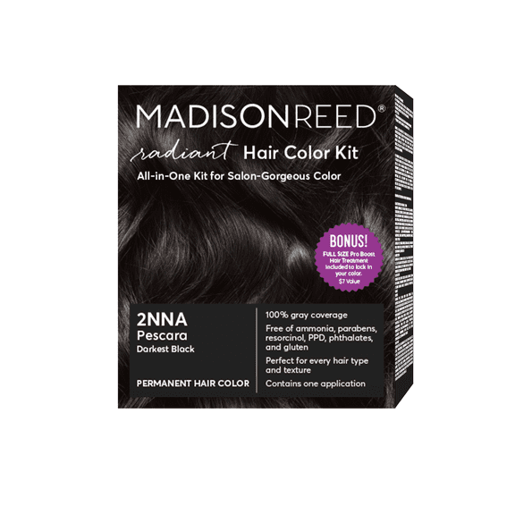 Madison Reed Radiant Permanent Hair Color Kit with Bonus Pro Boost, Pescara Black (2NNA), Darkest Black