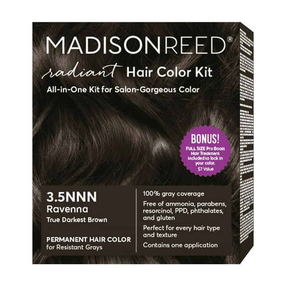 Madison Reed Radiant Permanent Hair Color Kit with Bonus Pro Boost, Ravenna (3.5NNN), True Darkest Brown