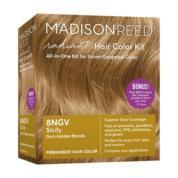 Madison Reed Radiant Permanent Hair Color Kit with Bonus Pro Boost, Sicily (8NGV), Dark Golden Blonde