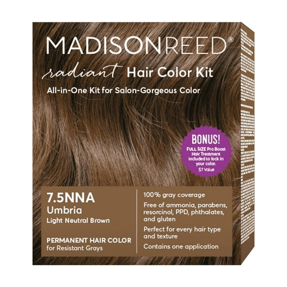 Madison Reed Radiant Permanent Hair Color Kit with Bonus Pro Boost, Umbria (7.5NNA), Light Neutral Brown