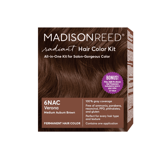 Madison Reed Radiant Permanent Hair Color Kit with Bonus Pro Boost, Verona (6NAC), Medium Auburn Brown