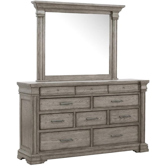 Madison Ridge 10 Drawer Wood Dresser + Mirror in Gray by Pulaski Furniture