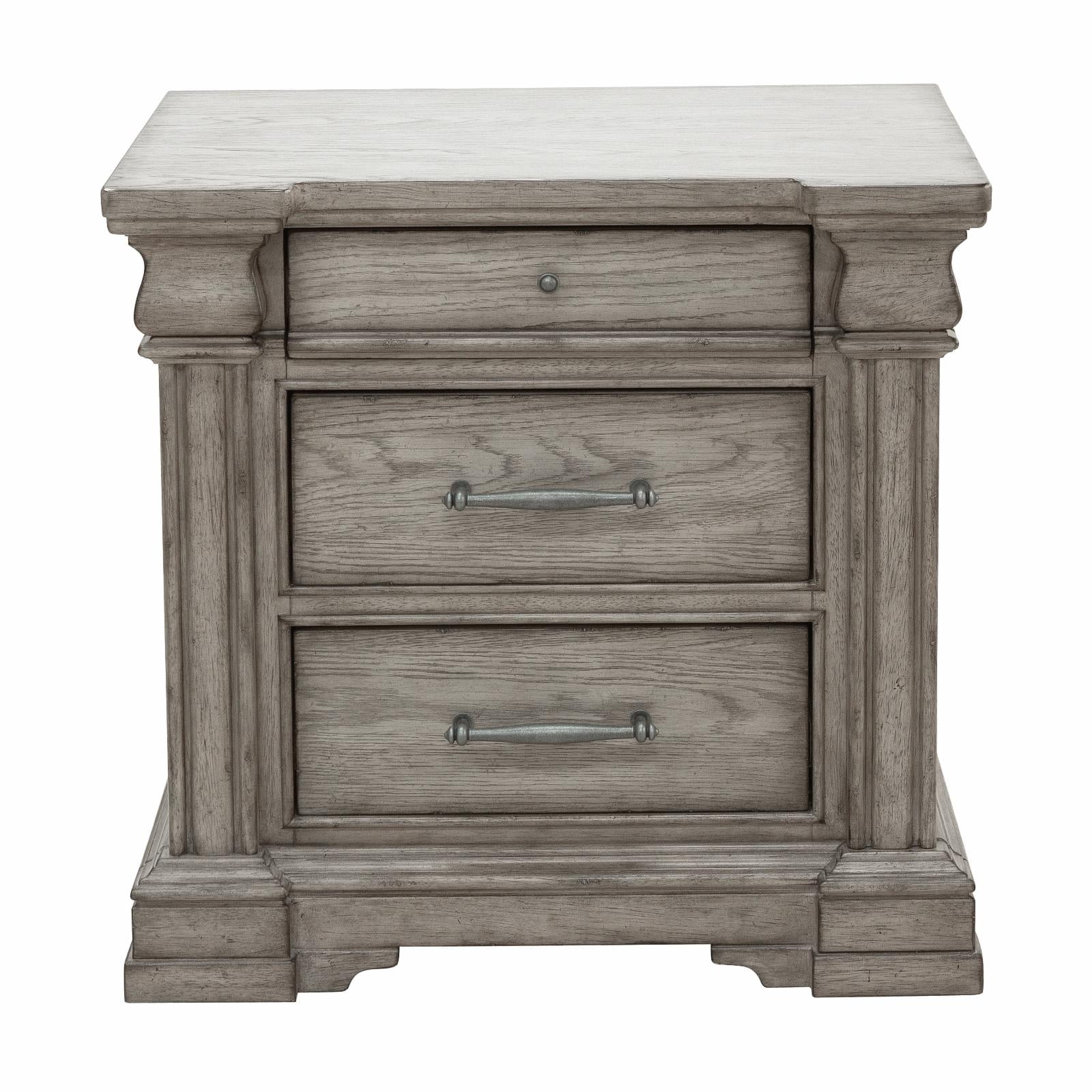 Heritage Taupe 3-Drawer Nightstand with USB Ports