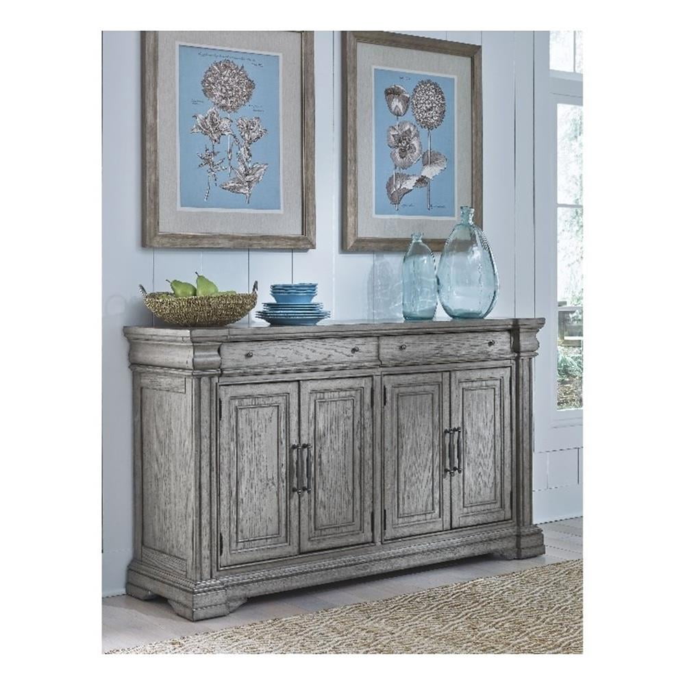 Gray Farmhouse Wood Server with Adjustable Shelves