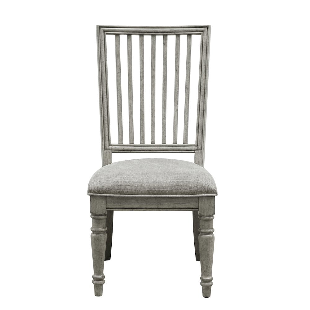 Gray Upholstered Linen Slat Back Side Chair with Oak Wood
