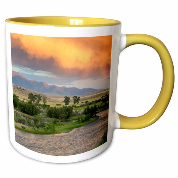 3drose, Madison River at Sunset, Ennis, Montana, Usa - Us27 Cha2801 - Chuck Haney, 11oz Two-tone Yellow Mug