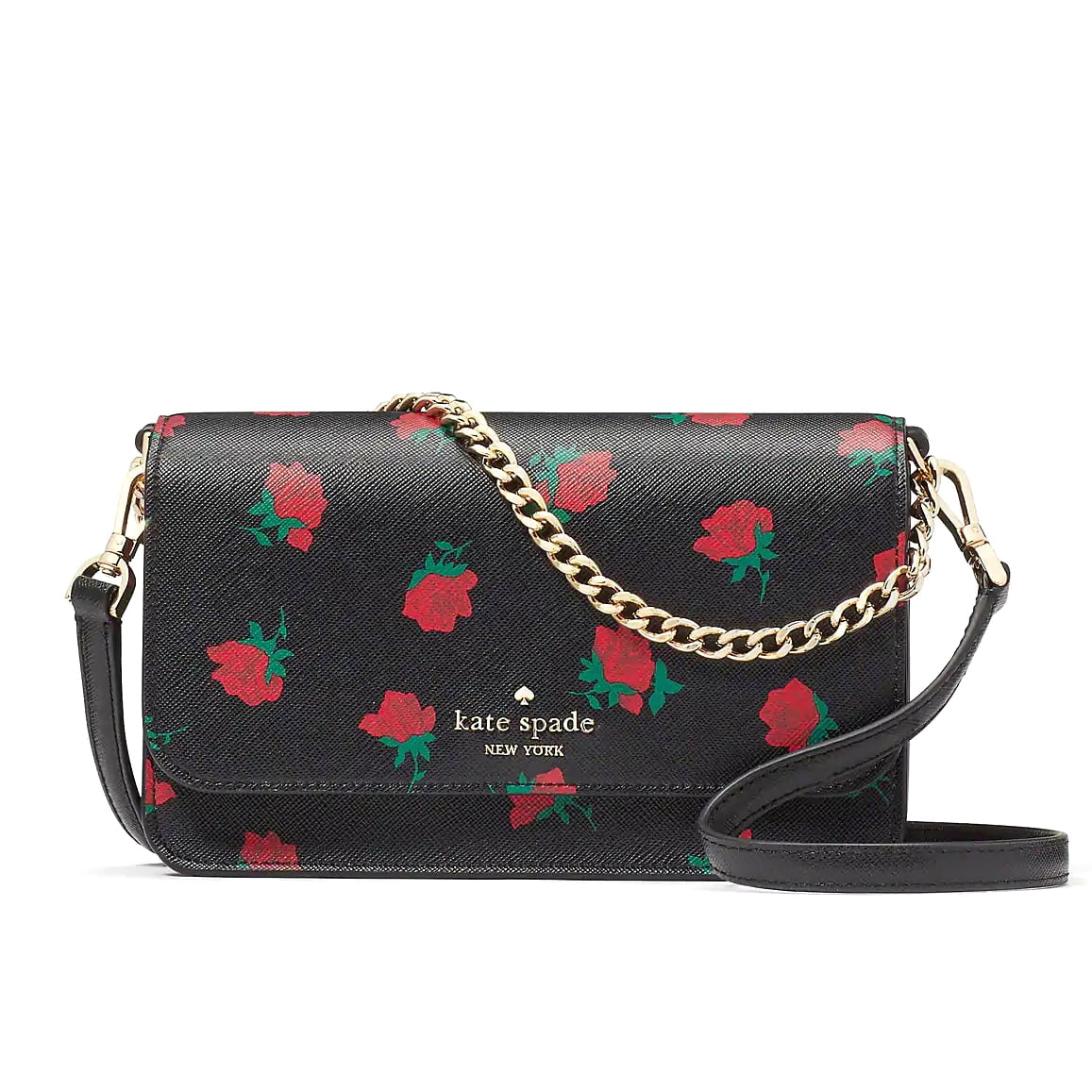Kate Spade New York Women’s Madison Rose Toss Printed Small Flap Crossbody Bag (Black Multi)