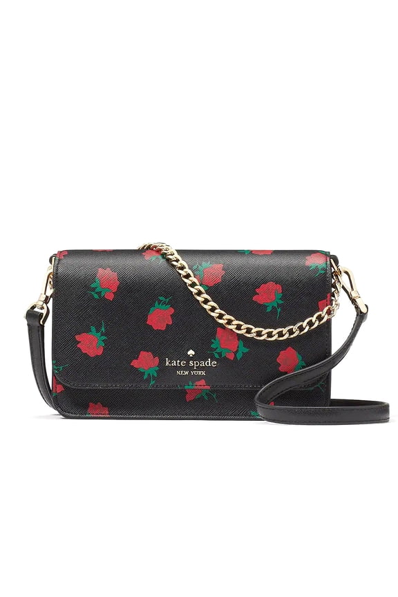 Womens Madison Rose Toss Printed Small Flap Crossbody Bag (Black Multi)