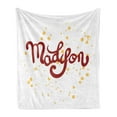 thumbnail image 1 of Madison Soft Flannel Fleece Blanket, Modern Calligraphy Design Hand Drawn Cursive Letters Common Girl Name Pattern, Cozy Plush for Indoor and Outdoor Use, 60" x 80", Ruby and Mustard, by Ambesonne, 1 of 6