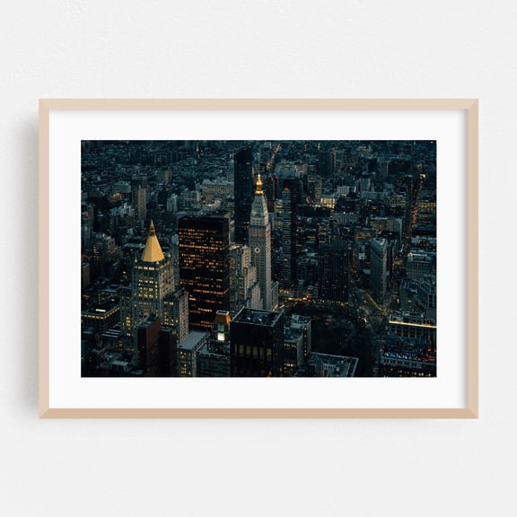 Madison Square - Manhattan New York Photography Cityscape Skyline Nightlife Architecture Night Sky Travel Poster Oak Framed Wall Art Print 5 x 7 inches