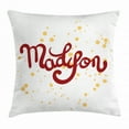 thumbnail image 1 of Madison Throw Pillow Cushion Cover, Modern Calligraphy Design Hand Drawn Cursive Letters Common Girl Name Pattern, Decorative Square Accent Pillow Case, 20 X 20 Inches, Ruby and Mustard, by Ambesonne, 1 of 2