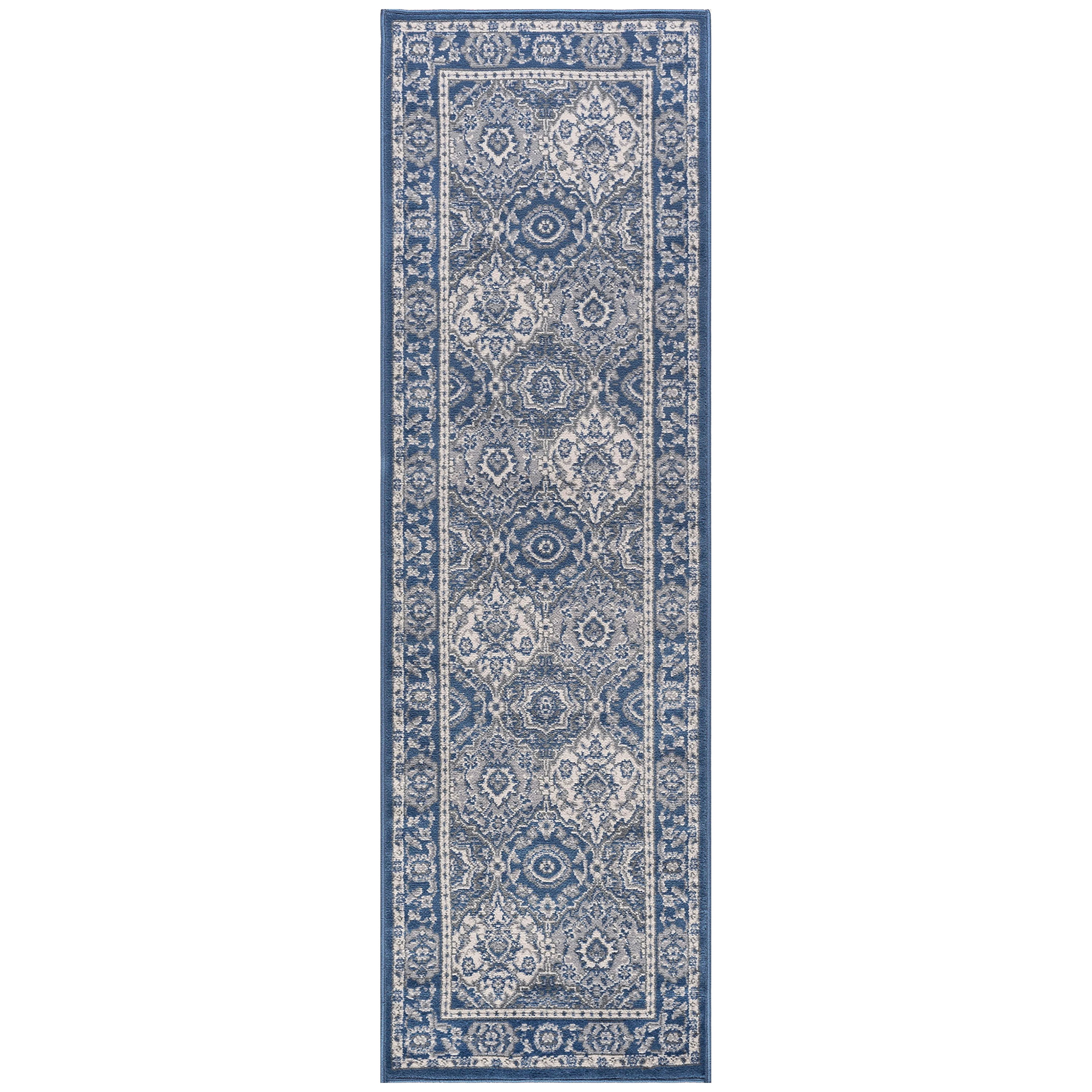 Madison Traditional 2' x 10' Navy and Cream Polypropylene Indoor Area Rug