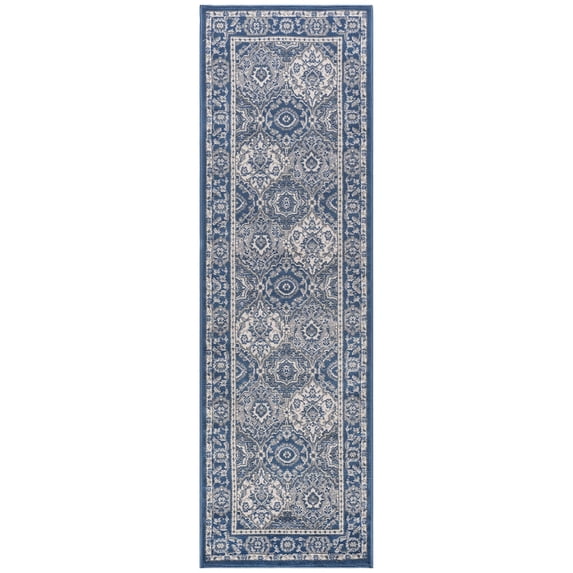 Madison Traditional 2' x 10' Navy and Cream Polypropylene Indoor Area Rug