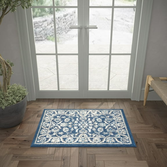 Madison Traditional 2' x 3' Dark Blue Polypropylene Indoor Area Rug