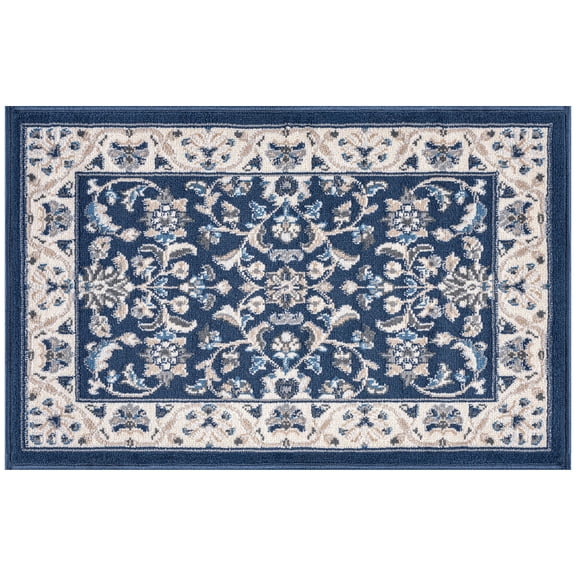 2x3 Traditional Dark Blue Small Area Rug, Throw Mat for Indoor Entry | Ideal for Kitchen or Bathroom Rugs 2' x 3'