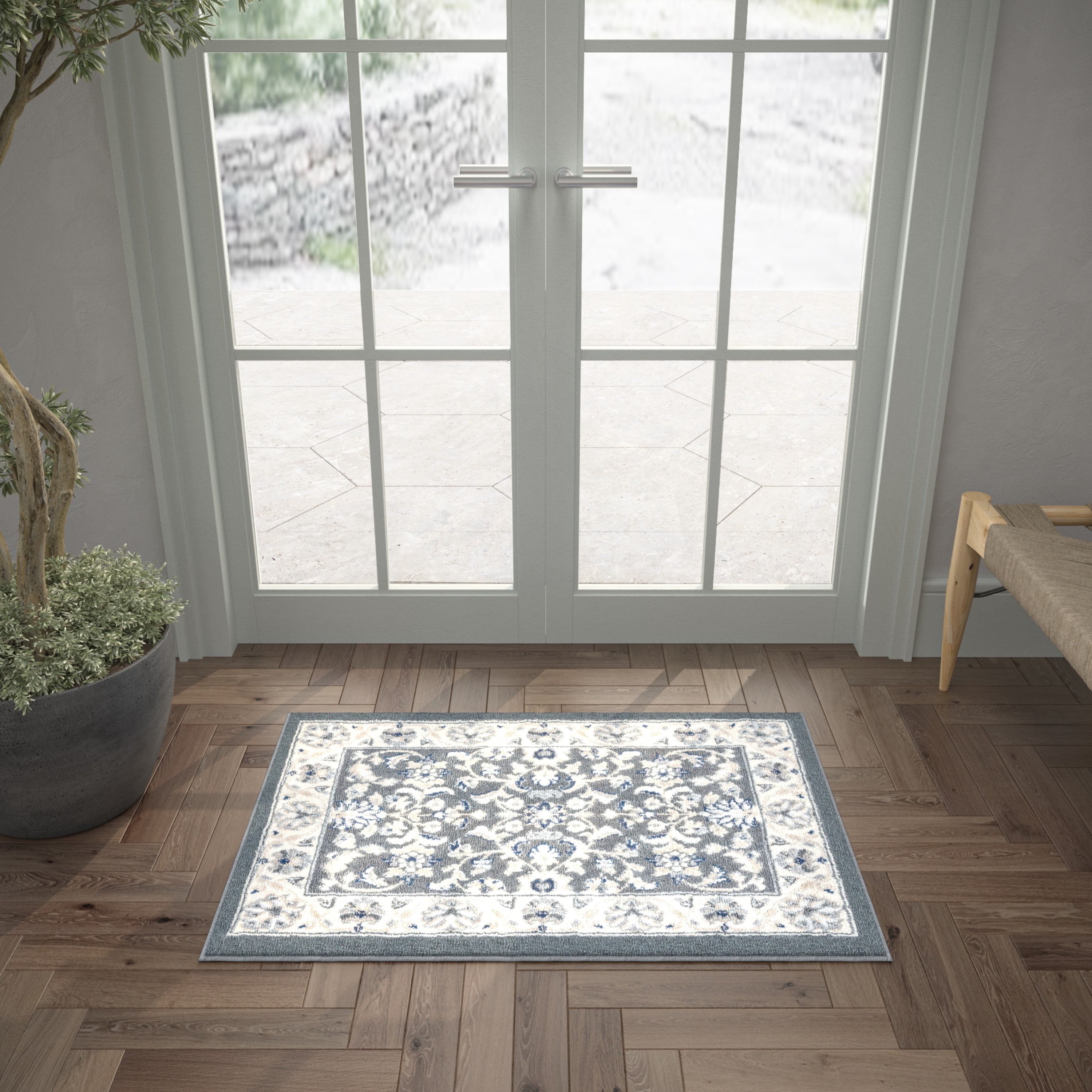 2x3 Traditional Gray Small Area Rug, Throw Mat for Indoor Entry | Ideal for Kitchen or Bathroom Rugs 2' x 3'
