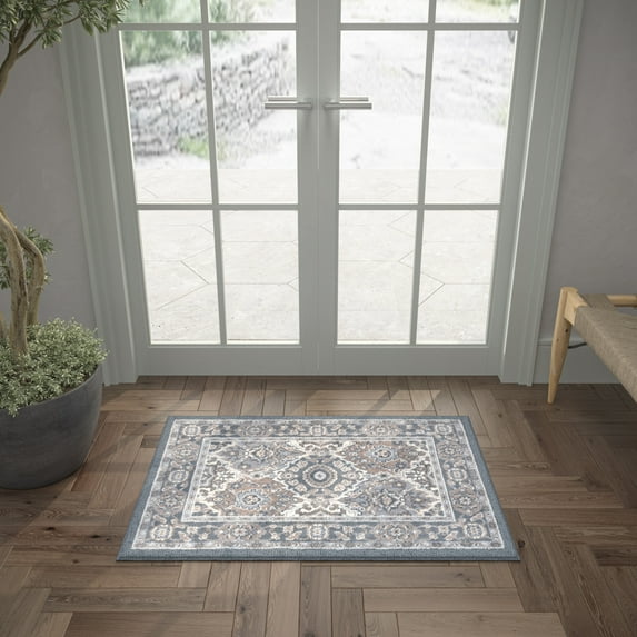 Madison Traditional 2' x 3' Gray and Cream Polypropylene Indoor Area Rug