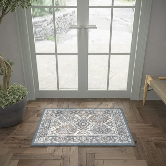 Madison Traditional 2' x 3' Gray and Cream Polypropylene Indoor Area Rug