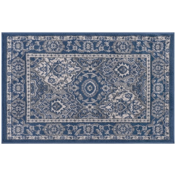 Madison Traditional 2' x 3' Navy and Cream Polypropylene Indoor Area Rug