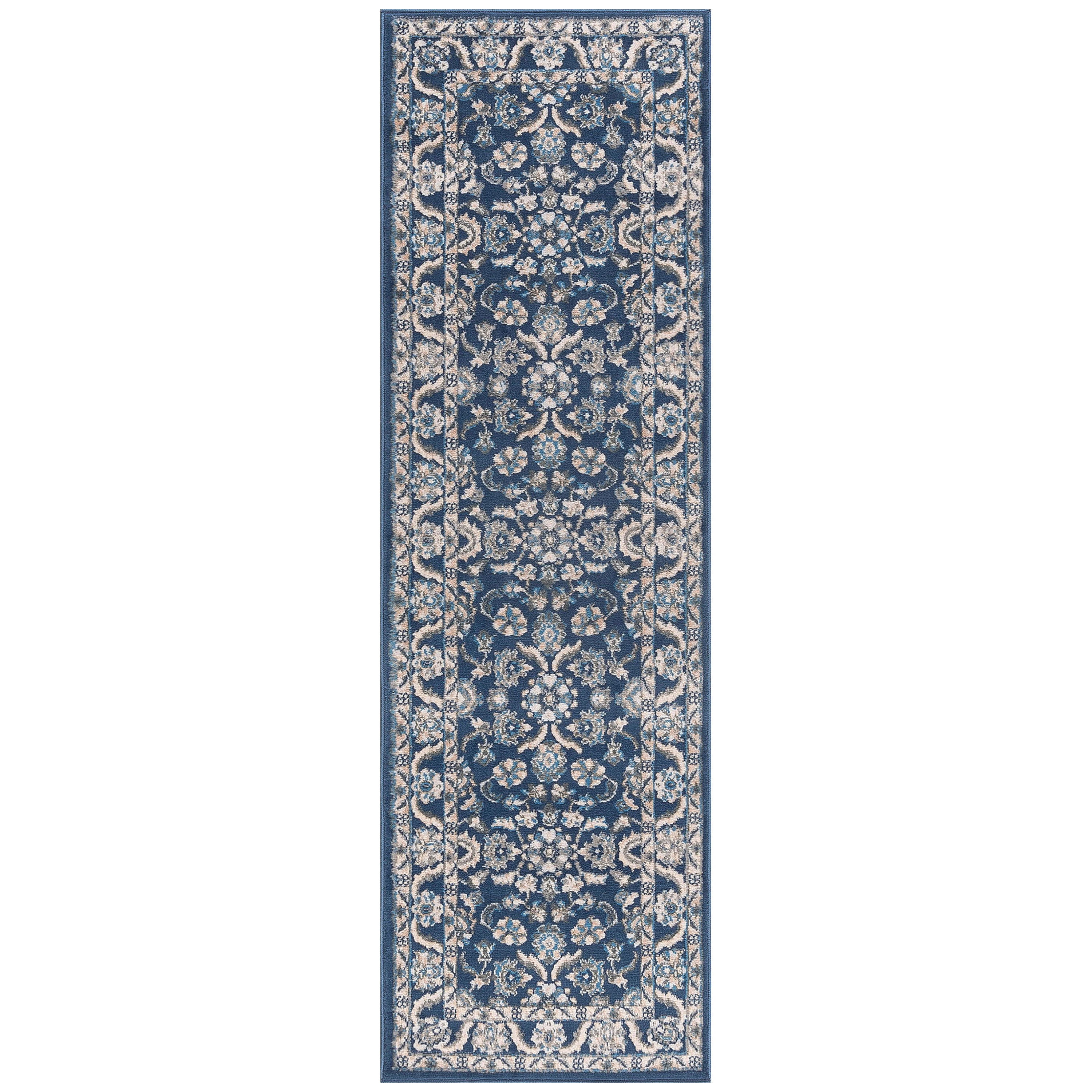 Madison Traditional 2' x 7' Dark Blue Polypropylene Indoor Area Rug