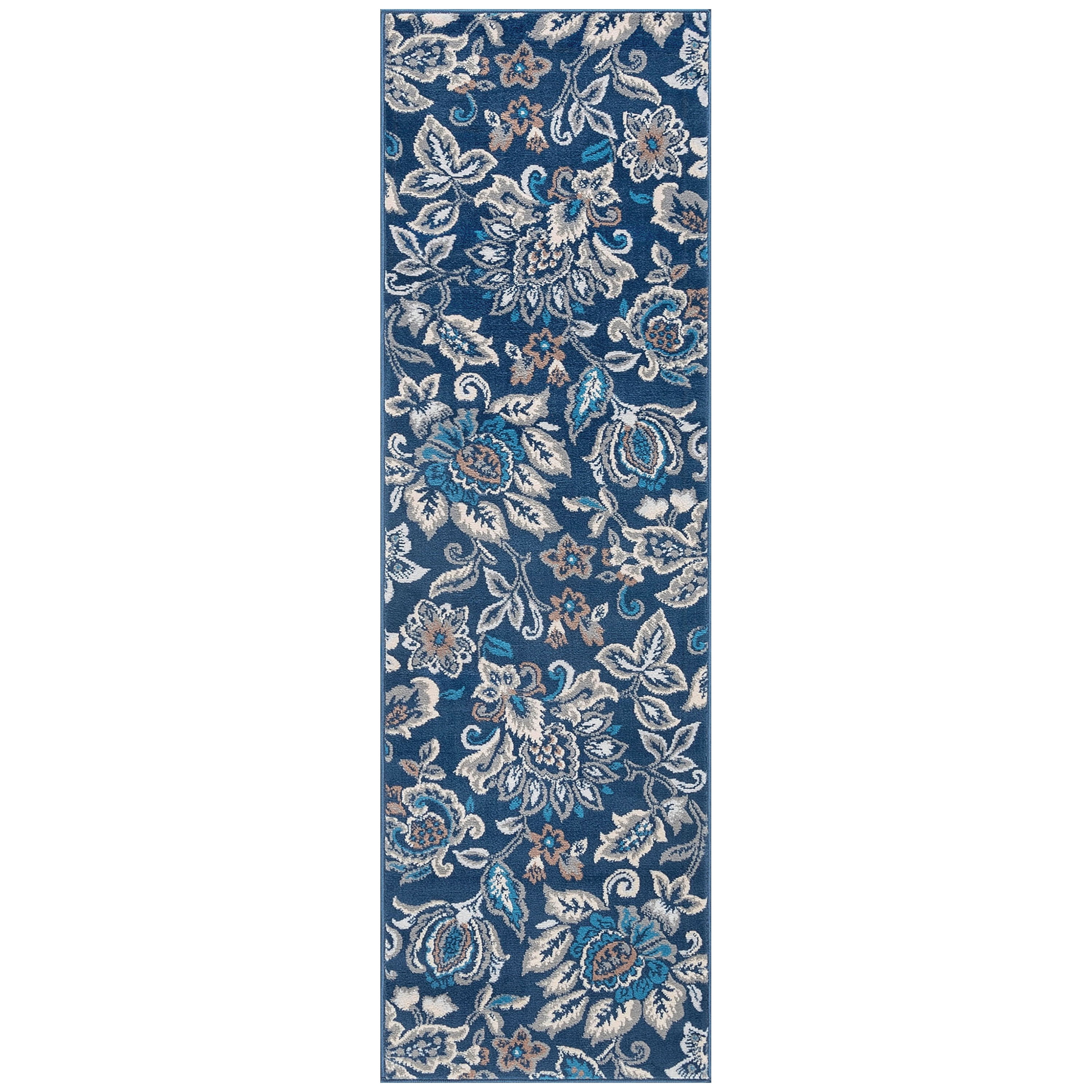Madison Traditional 2' x 7' Dark Blue Polypropylene Indoor Area Rug