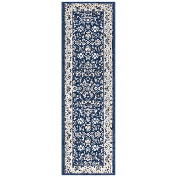 Madison Traditional 2' x 7' Dark Blue Polypropylene Indoor Area Rug