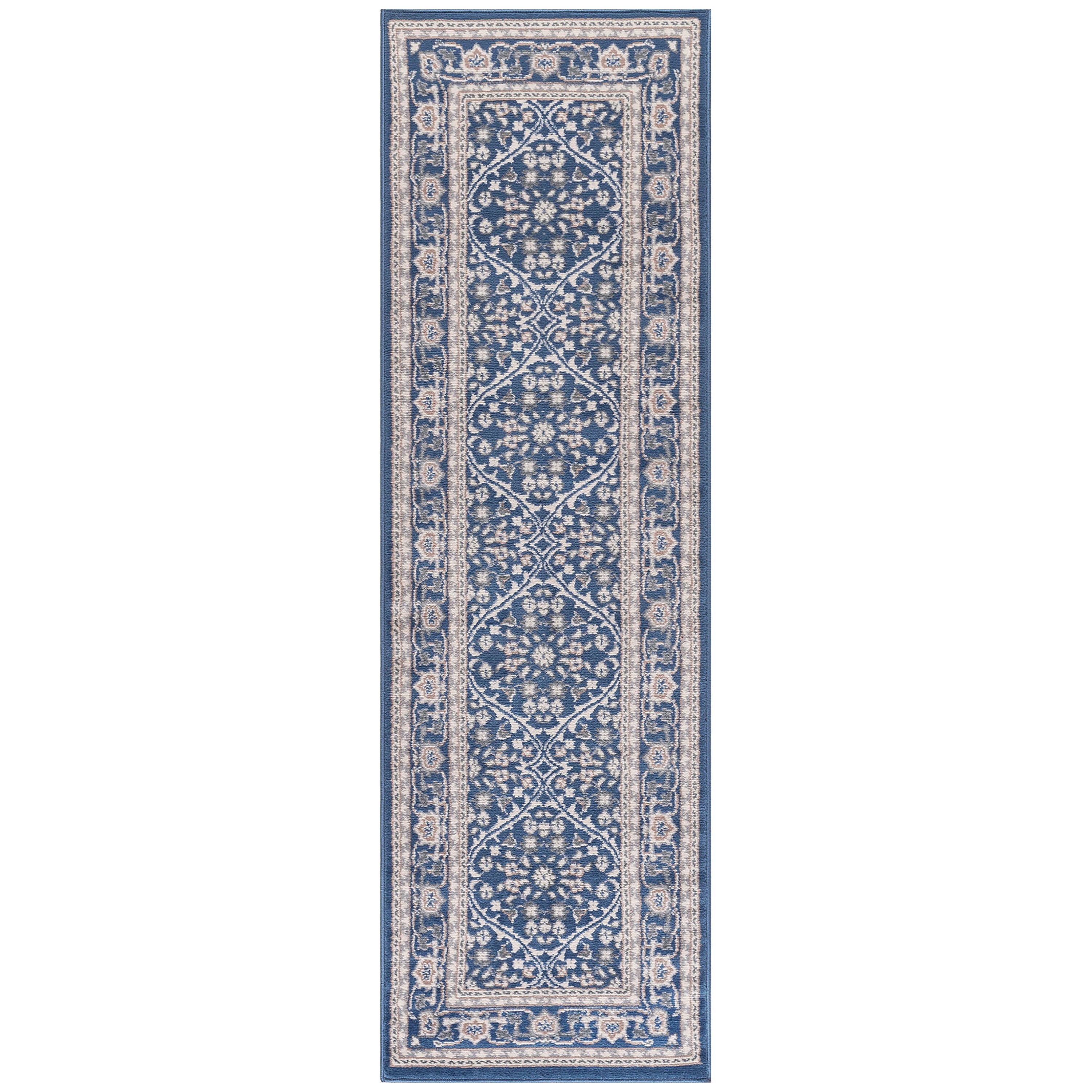 Madison Traditional 2' x 7' Navy and Cream Polypropylene Indoor Area Rug