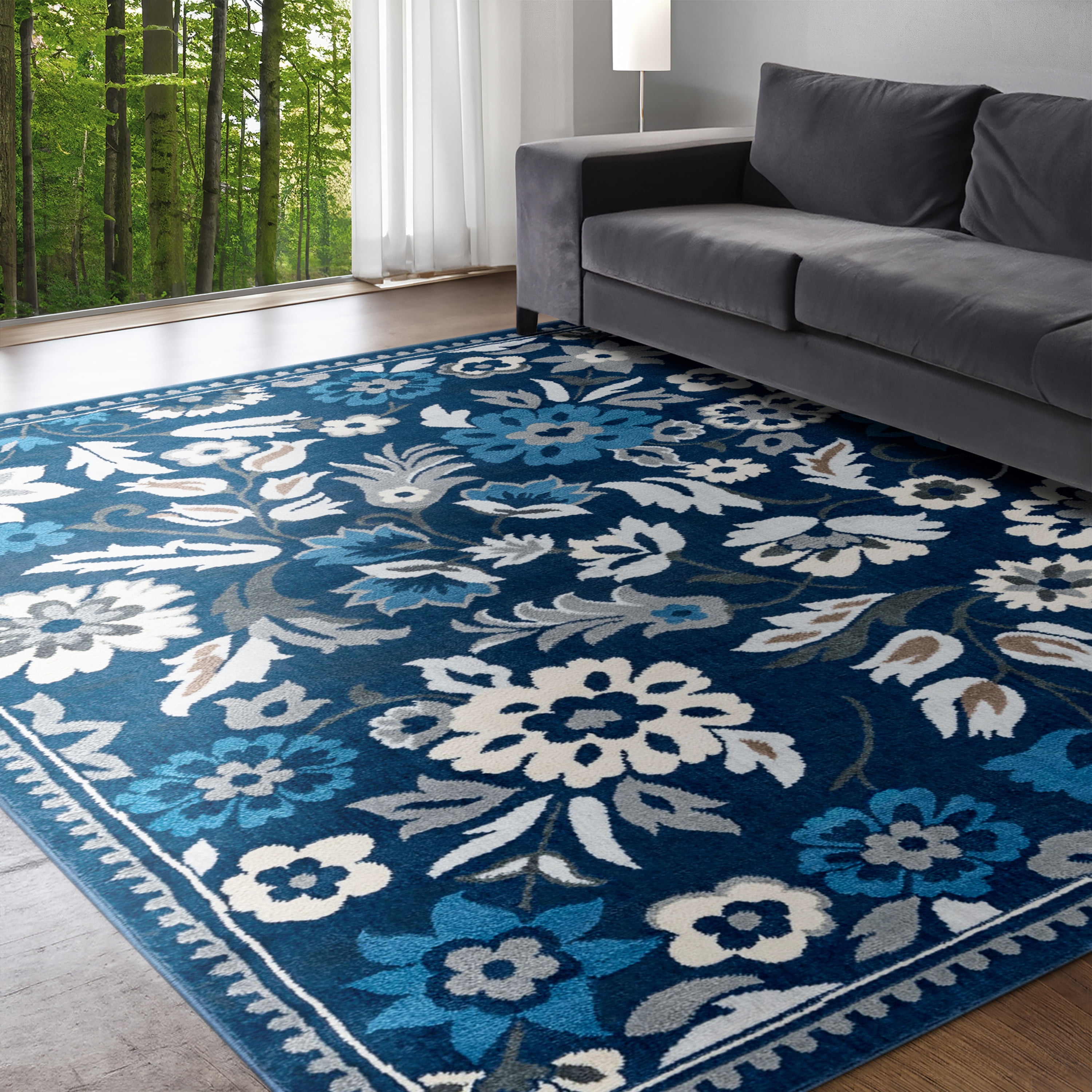 Madison Traditional 4' x 5' Dark Blue Polypropylene Indoor Area Rug