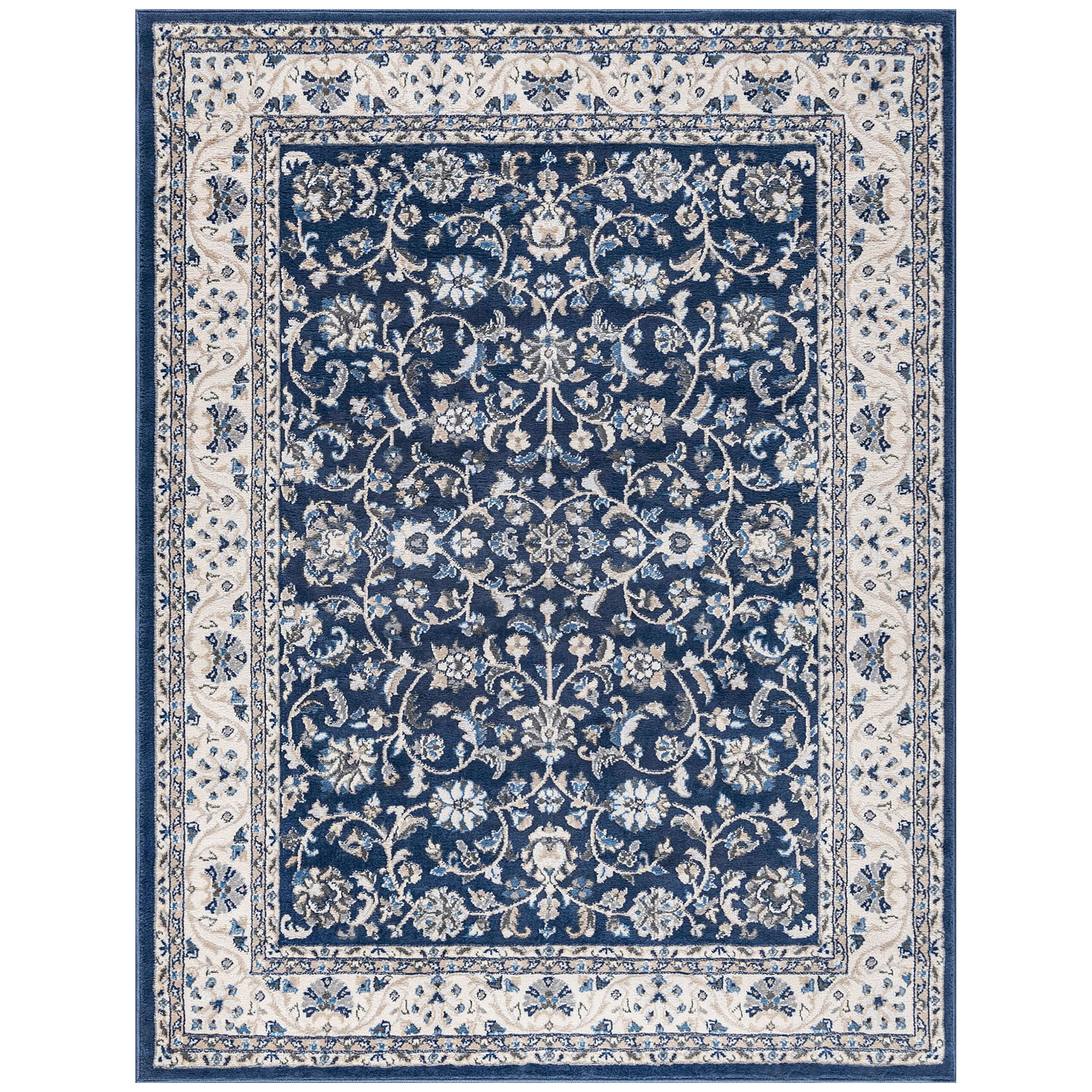 Madison Traditional 4' x 5' Dark Blue Polypropylene Indoor Area Rug