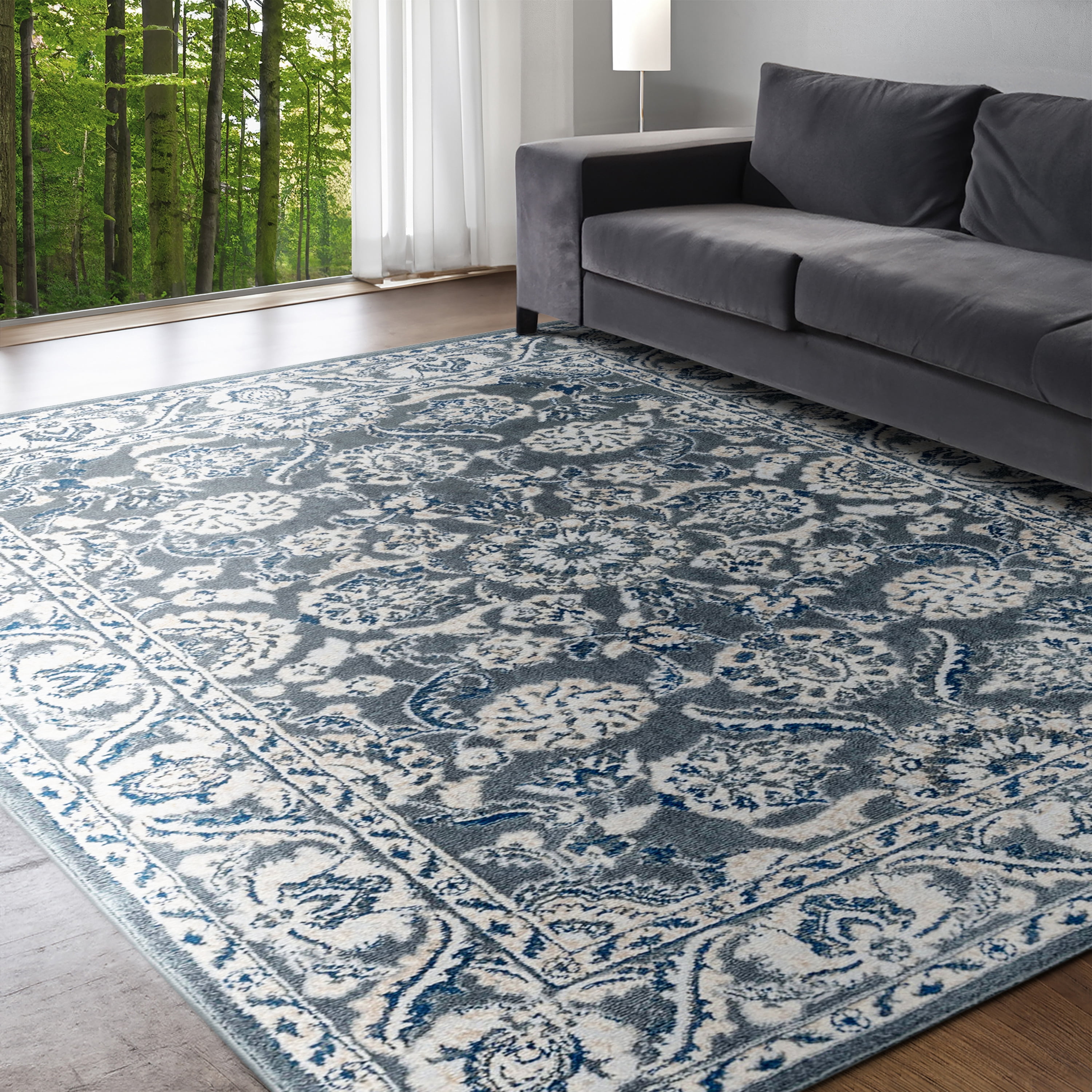 Madison Traditional 4' x 5' Gray Polypropylene Indoor Area Rug
