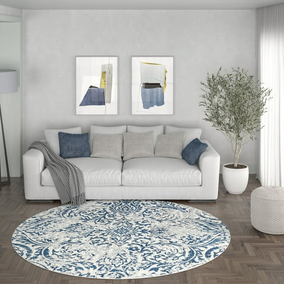 Madison Traditional 5' Round Cream Polypropylene Indoor Area Rug